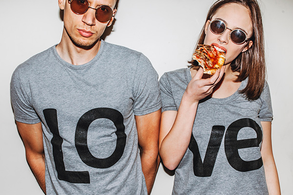 guy and girl with grey love tshirts